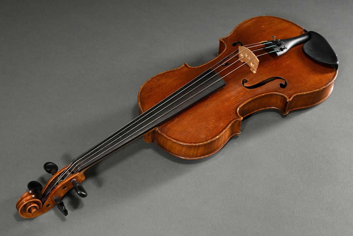 German violin, probably Saxony, c. 1900, without label, split and slightly flamed back, ready to pl - Image 7 of 12