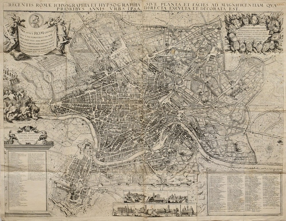 Mejer, Johannes (1606-1674) Wall map ‘Recentis Romae Ichnographia et Hypsographia sive Planta et Fa