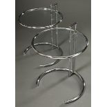 Pair of side tables "E 1027", design by Eileen Gray in 1925, tubular steel and glass, height-adjust