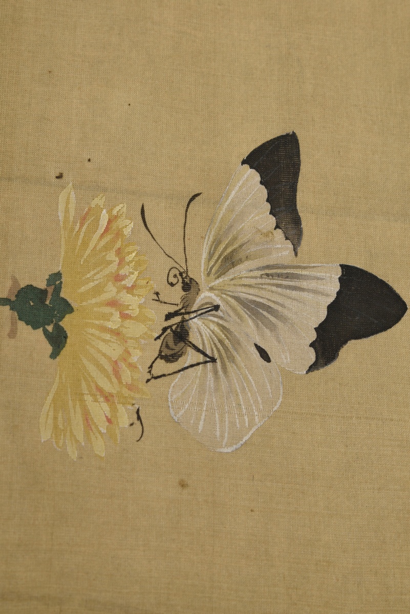 Kawanabe Kyosai (1831-1889) "Weiße Katze neben gelber Topfchrysantheme, darüber zwei Schmetterlinge - Bild 7 aus 12