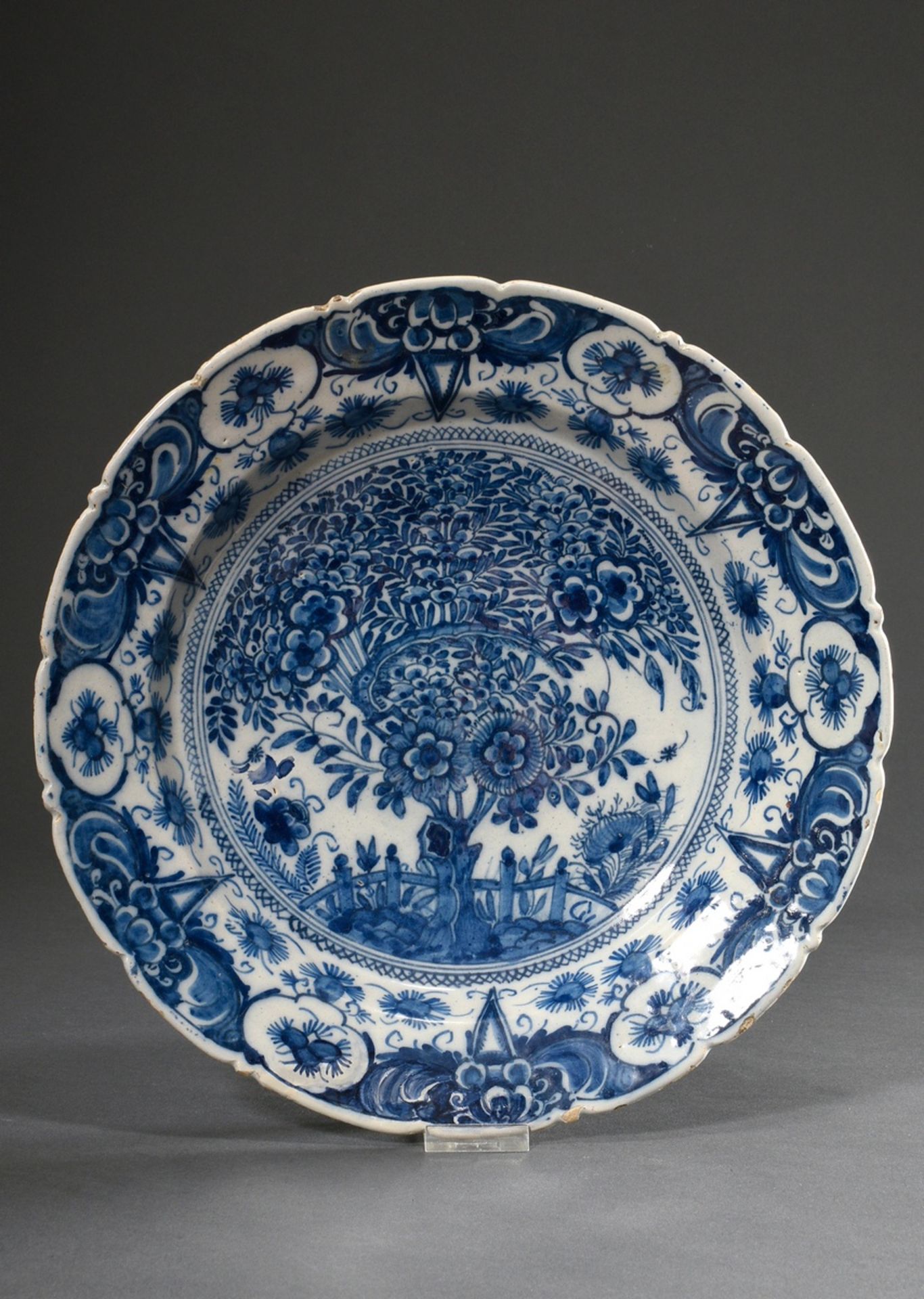 Faience plate with rich blue painting decoration ‘Garden with tulip tree’, verso marked ‘B:P’ for D - Image 4 of 6
