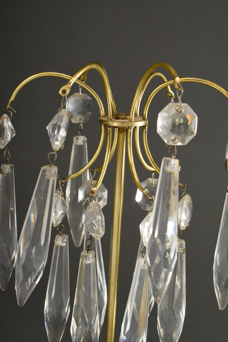 Small Gustavian table chandelier with marble base and shaft and prism pendant on brass mount, Swede - Image 4 of 4