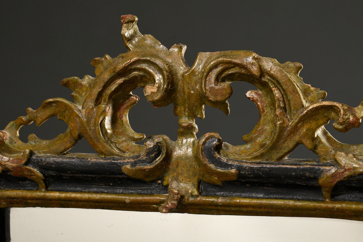 Small rococo altar mirror with carved frame, painted black and gold, 18th century, old mirror glass - Image 2 of 6
