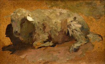 Herbst, Thomas (1848-1915) "Liegendes Schaf", Öl/Malpappe, verso Nachlassstempel, WVZ 552, Impressi