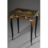 Decorative sewing table with chinoiserie decoration on a black background in lacquer painting, larg