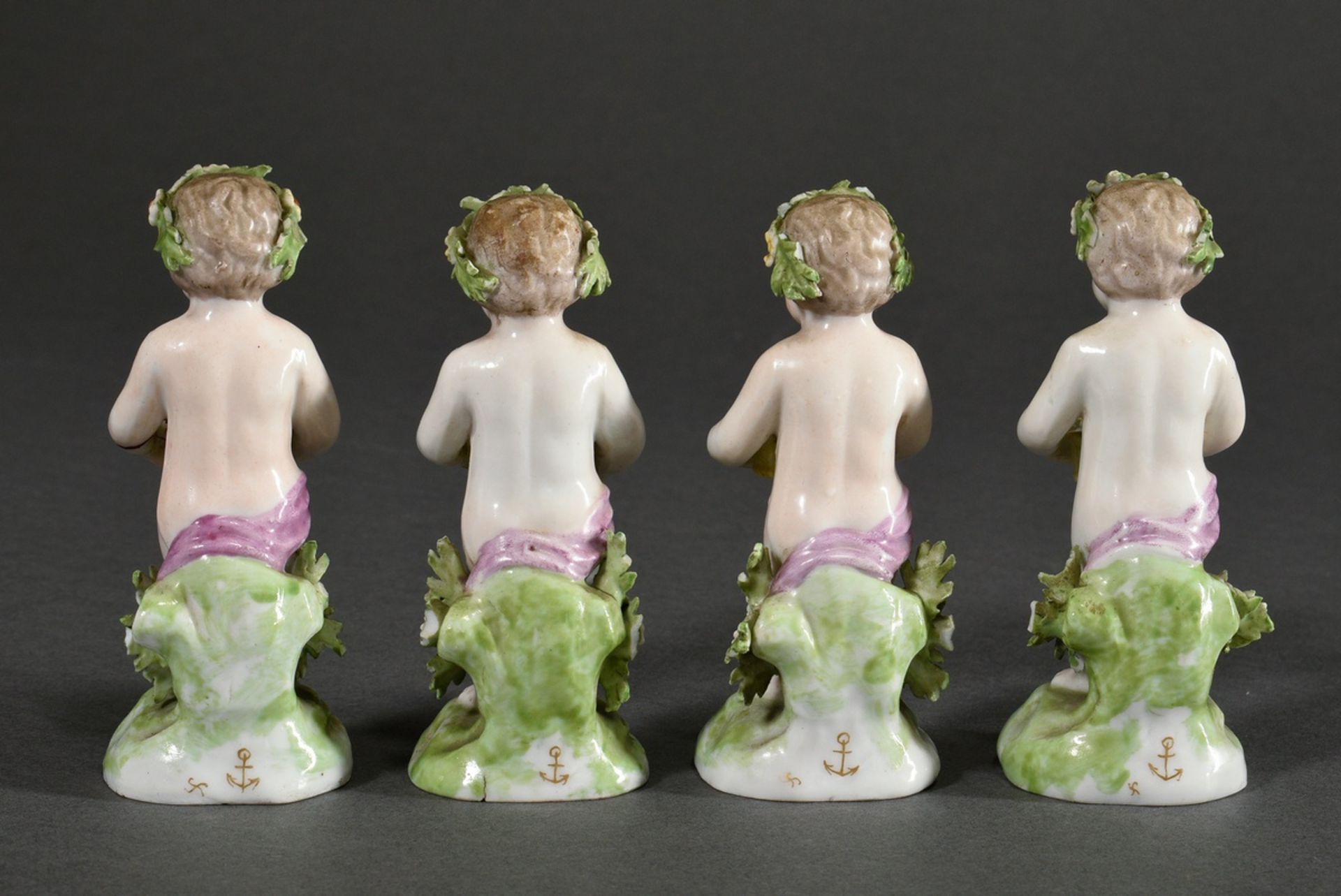 4 Mennecy-Villeroy Sceaux porcelain figurines "Putti with flower baskets", France c. 1740/1760, h.  - Image 2 of 9