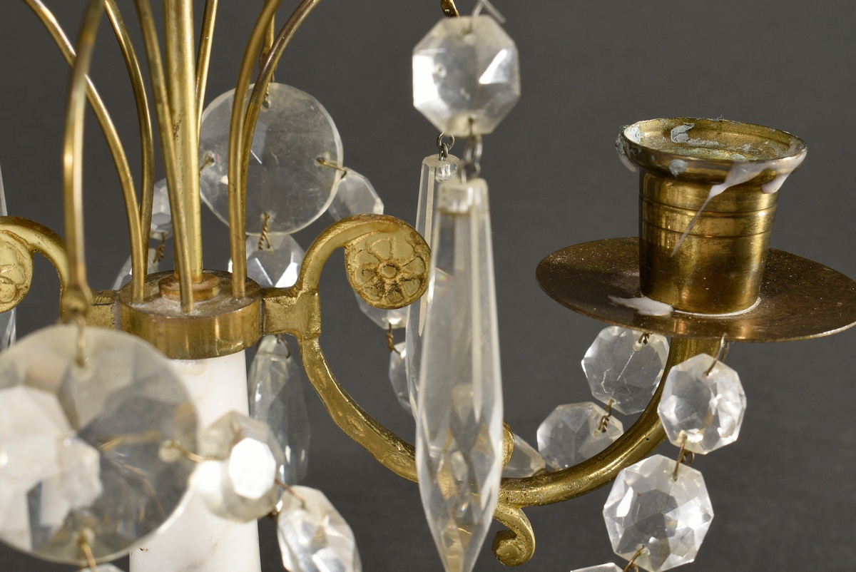 Small Gustavian table chandelier with marble base and shaft and prism pendant on brass mount, Swede - Image 3 of 4