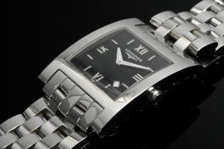 Edelstahl Armbanduhr Longines Dolce Vita, Quartzwerk, schwarzes Zifferblatt mit römischen Zahlen, D