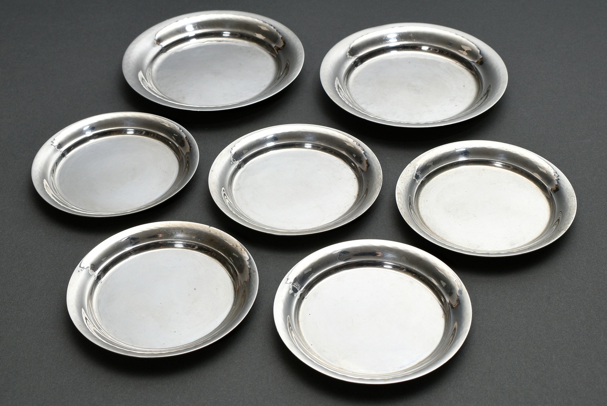 7 Plain coasters, Wilkens/ Hamburg, silver 835, 436g, Ø 8.8/10.9cm