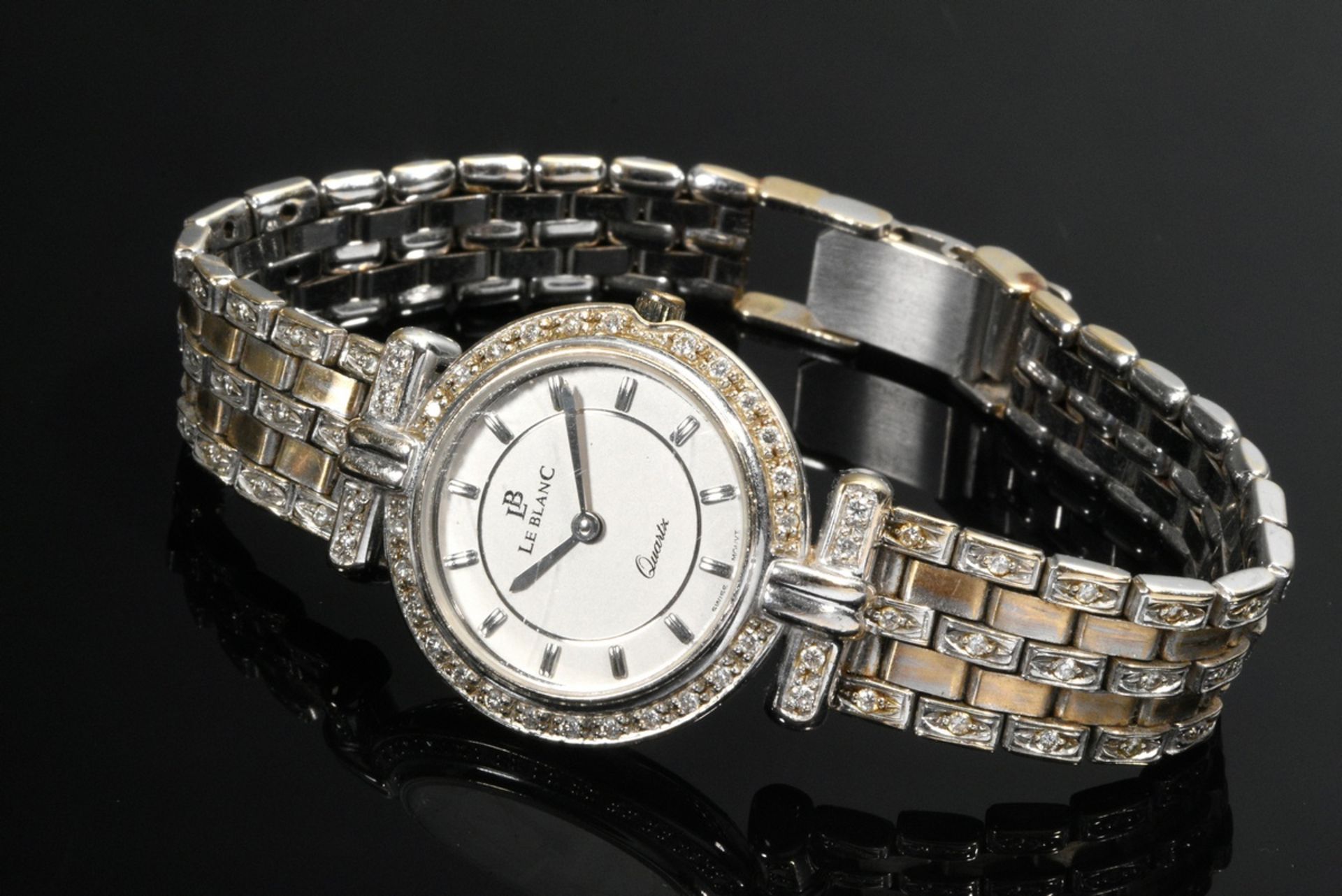 White gold 750 LeBlanc wristwatch with diamonds (total about 0.80ct,SI/W), quartz movement, 49g, l.