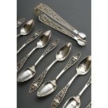 13 pieces filigree cutlery in Empire form with applied diamond cartouche and monogram ‘M.B.’, silve