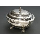 Oval curved sugar bowl with straight lines on volute feet, base engraved "R.M.B. 1741", MM: HB (?),