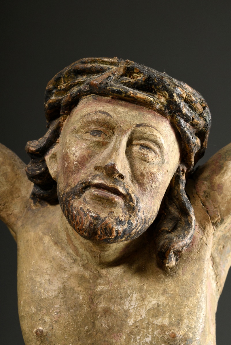 Carved Corpus Christi in the 3-nail type with arms stretched far upwards and head tilted backwards, - Image 7 of 10