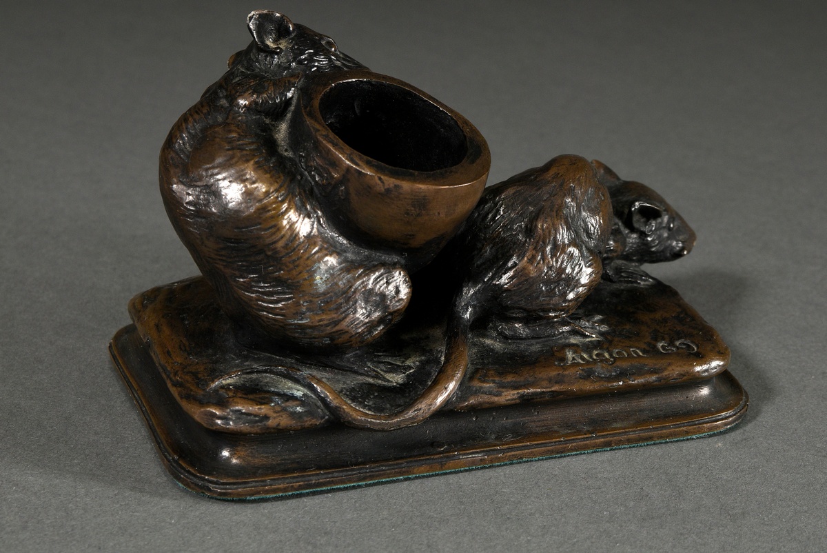 Aigon, Antonin (1837-1885) "Two Rats with Egg" 1869, bronze, marked on the front: "Les Deux Rats &  - Image 2 of 6