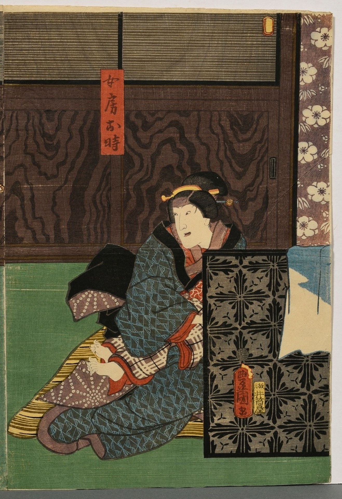 Utagawa Kunisada (1786-1865) "Beim Puppenmacher", Farbholzschnitte, Triptychon, sign. Toyokuni ga,  - Bild 4 aus 6