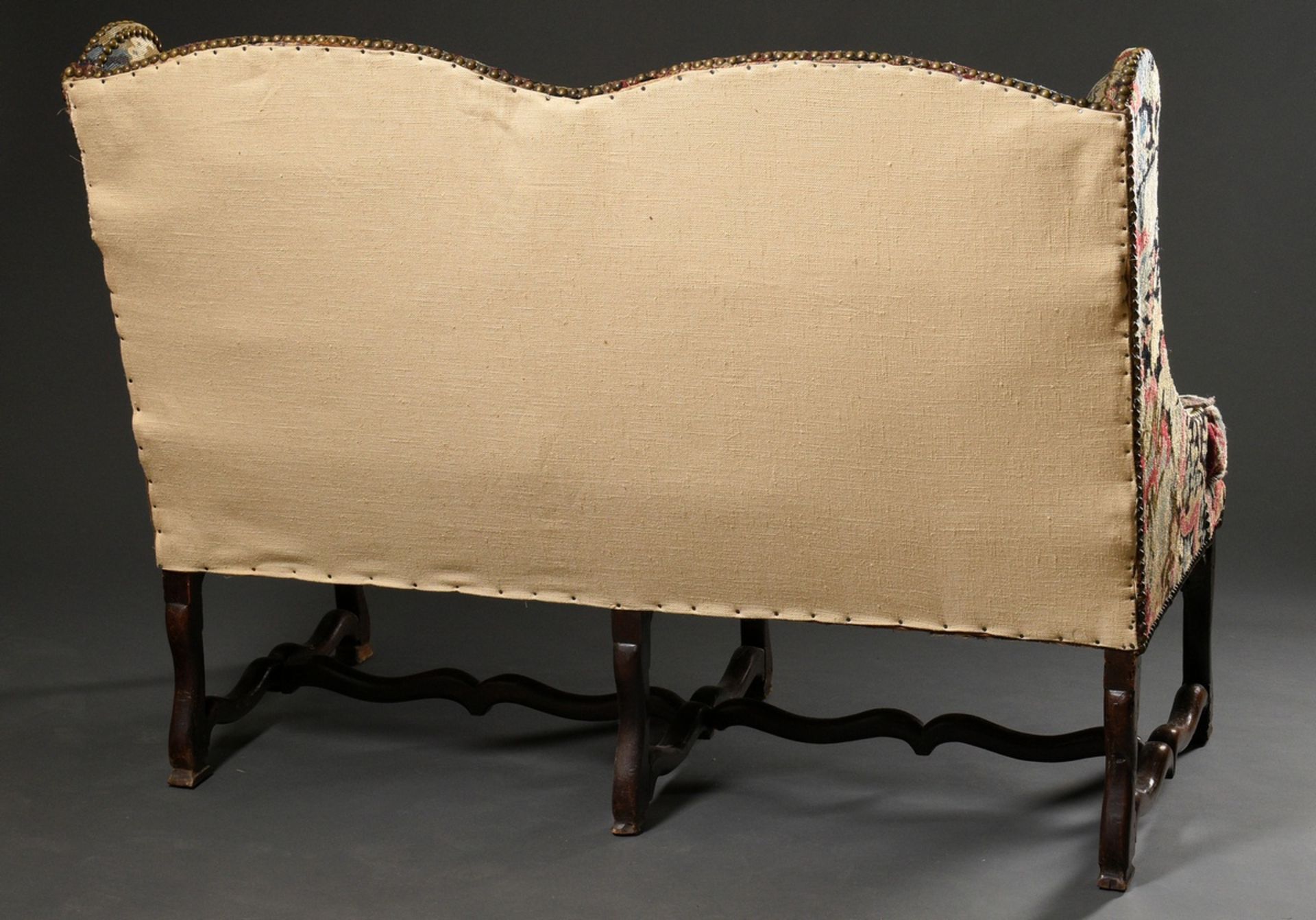 William & Mary "Loveseat" bench with carved frame and original embroidered upholstery "Lovers and H - Image 8 of 10