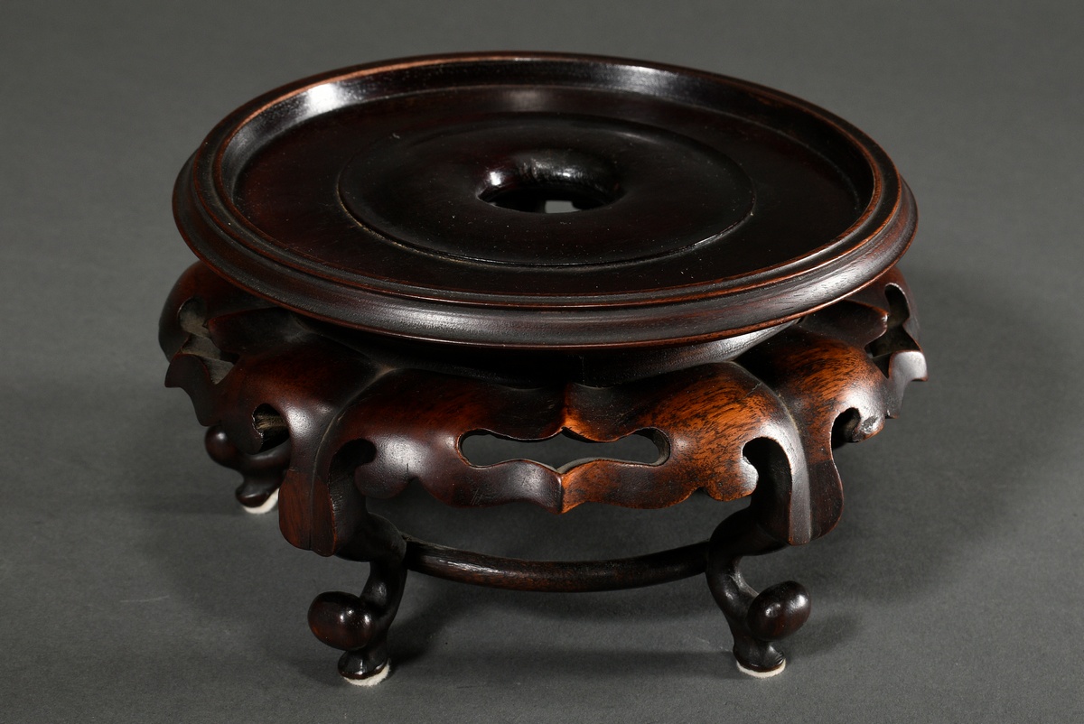 Bellied ginger pot with carved wooden lid and stand and polychrome painting "New Year's festival wi - Image 13 of 13