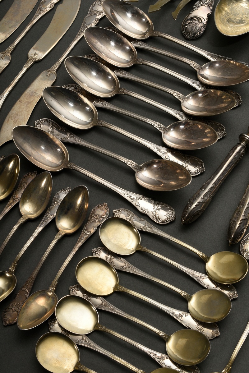 195 Pieces Neo-Rococo cutlery with rocailles and alloy monogram ‘RJH’, silver 800, 8420g (o. knives - Image 8 of 21