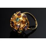 Yellow gold 800 Sputnik ring with amethysts, topazes, citrines and garnet, Portugal, 5.2g, size 55