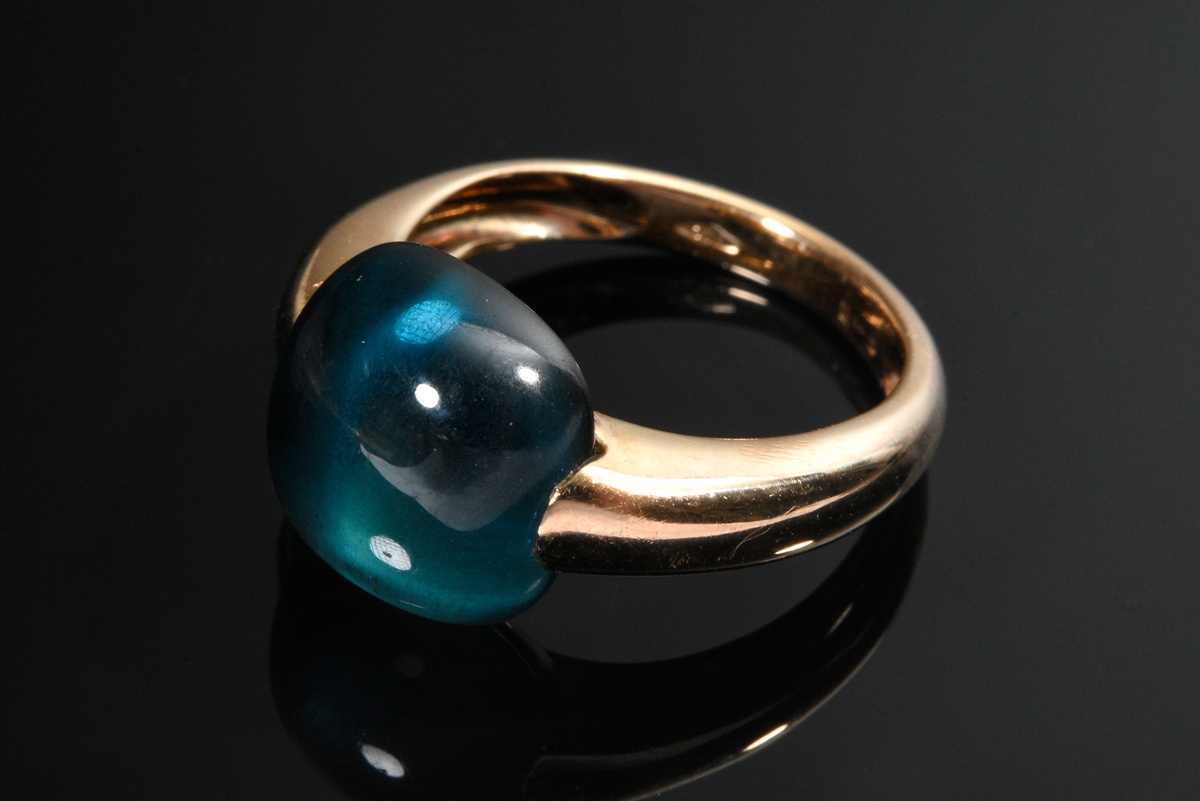 Doris Gioielli rose gold 750 ring with Blue London topaz cabochon (11.8x12mm), signed, 7.4g, size 5 - Image 2 of 3