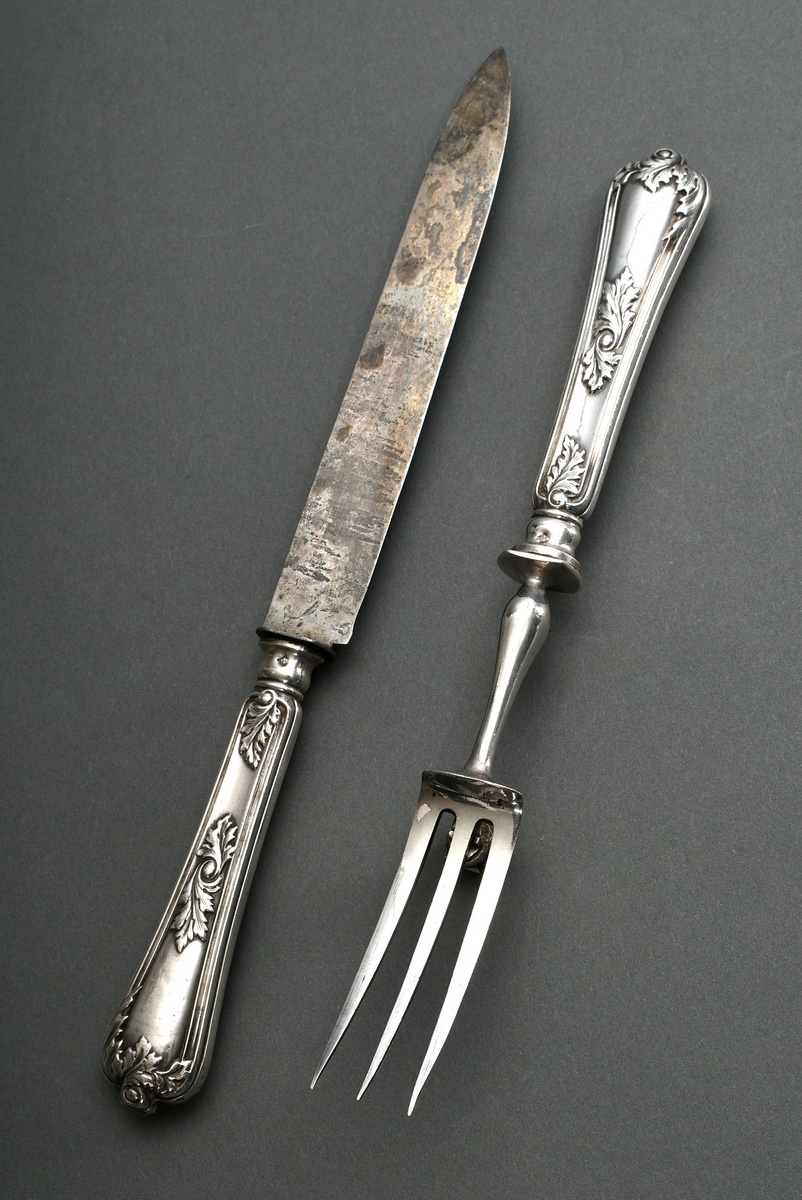 2 pieces of French roasting cutlery with ornamented handles and sculpted fox head, MM: Armand Fresn