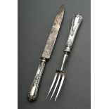 2 pieces of French roasting cutlery with ornamented handles and sculpted fox head, MM: Armand Fresn