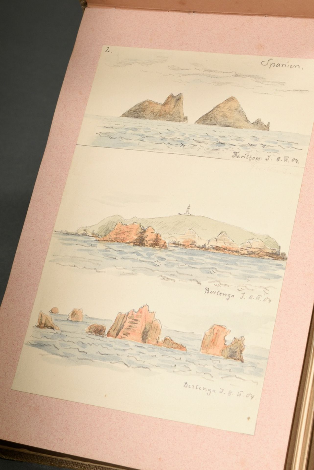 Album "Reise nach China 1904", Gouache/Aquarell/Bleistift, 37 Blätter mit Ansichten von Spanien bis - Bild 9 aus 10