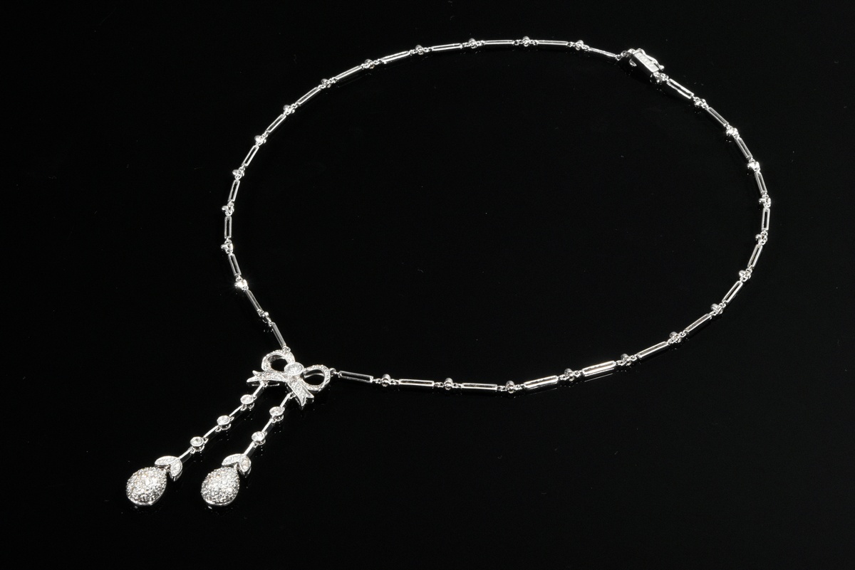 White gold 750 negligee bow necklace with brilliant-cut diamond (total approx. 1.35ct/SI-P2/W-LY),  - Image 3 of 4