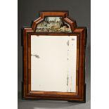 Dutch baroque mirror with beaded frame and reverse glass painting in the gable "Kauffahrteiszene", 