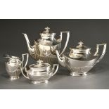 4 Teile Kaffee-Tee-Service mit Rillendekor im Queen Ann Stil und eckigen Handhaben, Silber 925, 171