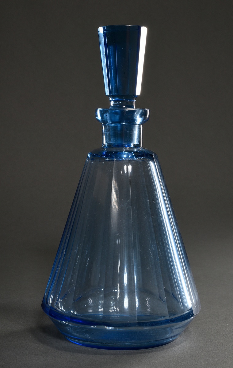 4 Various pieces of blue glass liqueur set: 3 glasses with octagonal cut base and multi-cut carafe  - Image 2 of 3