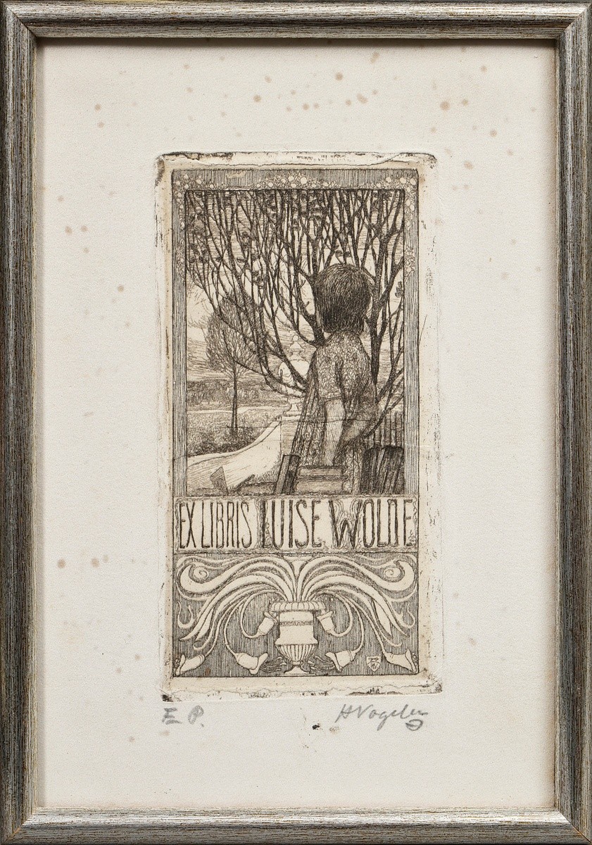 Vogeler, Heinrich (1872-1942) ‘Ex Libris Luise Wolde’, etching, E.P., signed/inscribed below, PM 13 - Image 2 of 3