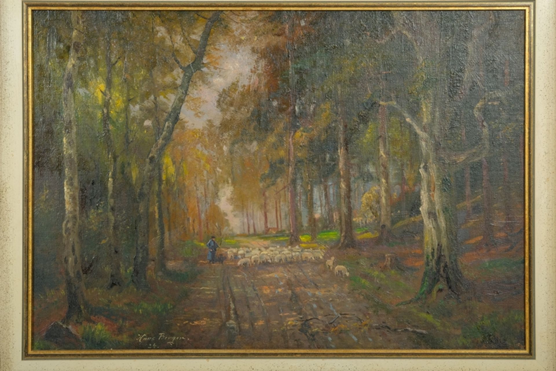 BERGER Hans "Schäferszene im Wald" Öl auf Leinwand/kartoniert 1924. Links unten signiert und datier