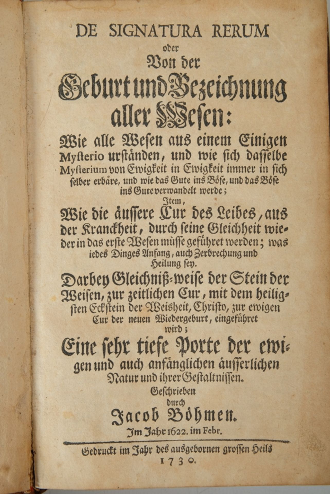 JACOB BÖHMEN "De Signatura Rerum oder Von der Geburt und Bezeichnung aller Wesen", gedruckt 1730 - Bild 2 aus 2