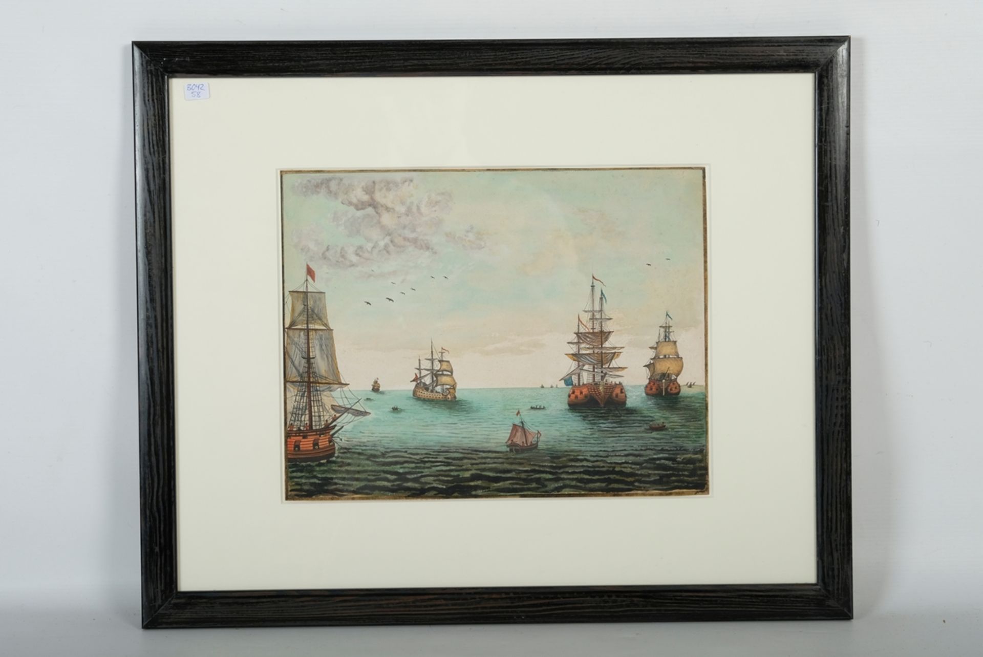 UNBEKANNT "Segelschiffe", auf hoher See, Tusche über Aquarell auf Karton. Karton 25 x 32 cm, R 44 x - Image 2 of 3