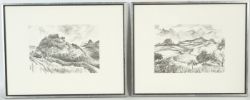 HEGAU, ZWEI HEGAUANSICHTEN, Lithographien. Darstellung von Landschaft und Hegau-Vulkanen. DP 18 x 2