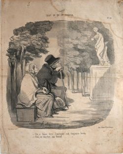 DAUMIER Honoré (1808-1879) "TOUT CE QU'ON VOUDRA" alte Zeitungsseite, rückseitig Anzeigen 37 x 25 c