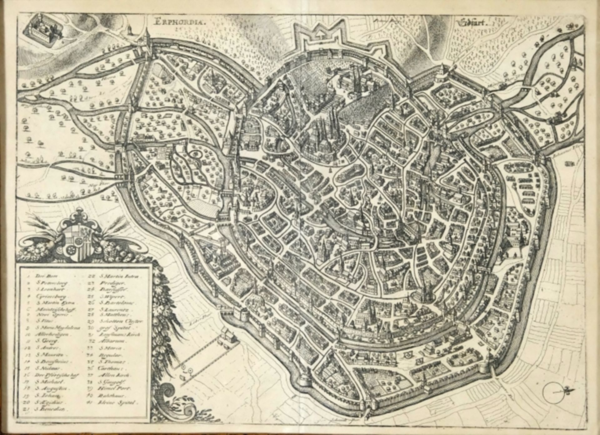 MERIAN, Matthäus (1993 Basel - 1650 Schwalbach), "Erfurt", Ansicht der Stadt aus der Vogelschau, K