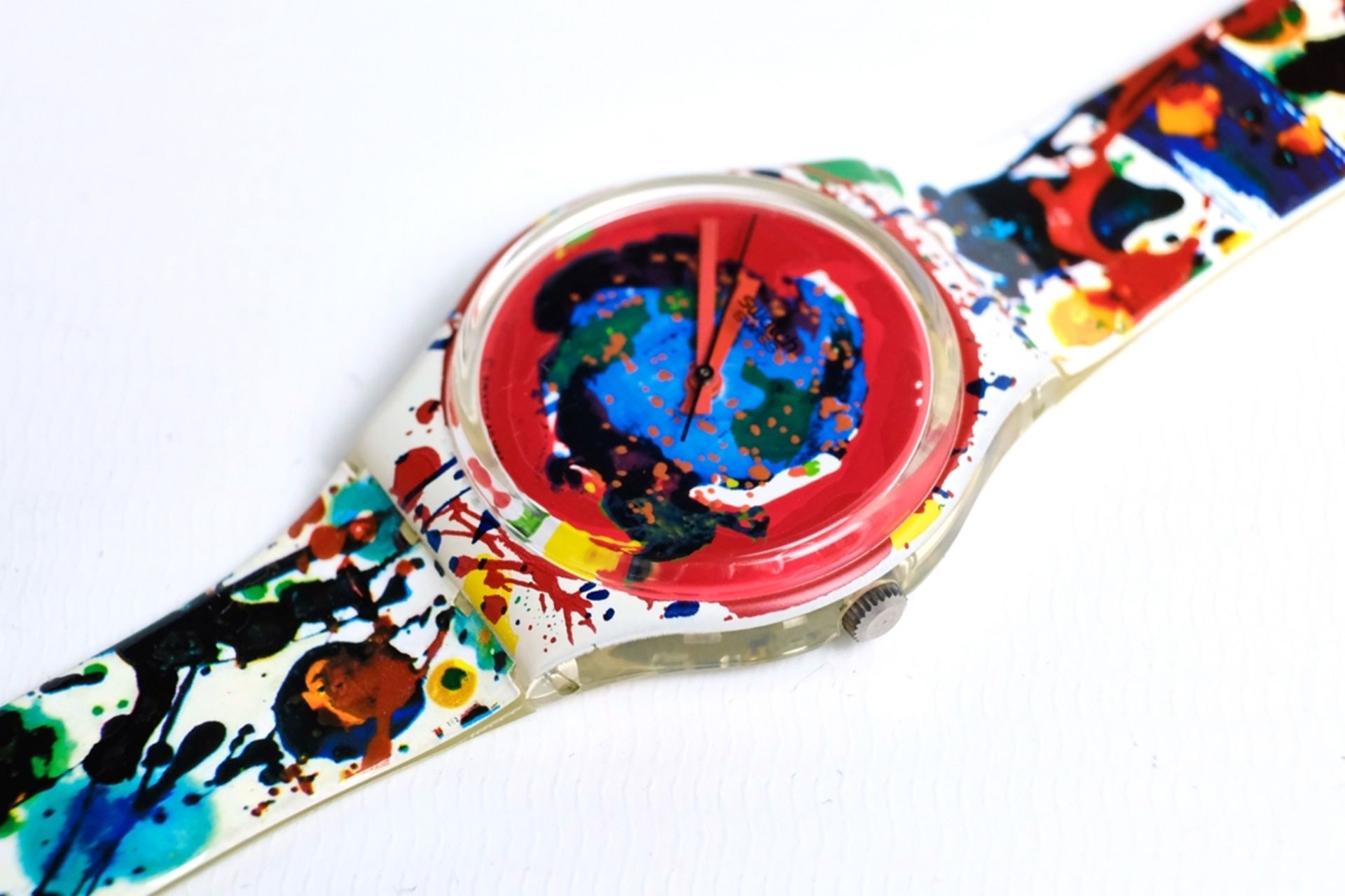 ARMBANDUHR SWATCH, Entwurf von Sam Francis 1992 in schwarzer Originalverpackung mit Biografie von S - Image 3 of 4