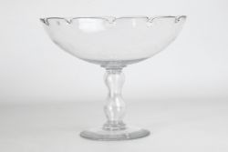FUSSSCHALE, farbloses Glas, breiter Stand, um 1900, H 20 cm, Durchmesser 24 cm