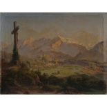 CASPAR C. "Alpen mit Festung und Wegkreuz" Öl auf Leinwand um 1860