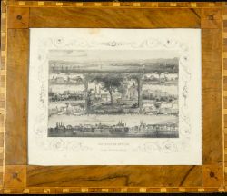 BIEDERMEIERRAHMEN, süddeutsch, mit Intarsien, verschiedene Obsthölzer, um 1830, 27x32cm, darin: Sta