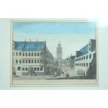 AUGSBURG Kupferstich, koloriert, um 1740. Titel "Vue d'Augsbourg prise de la Cathedrale regardant v