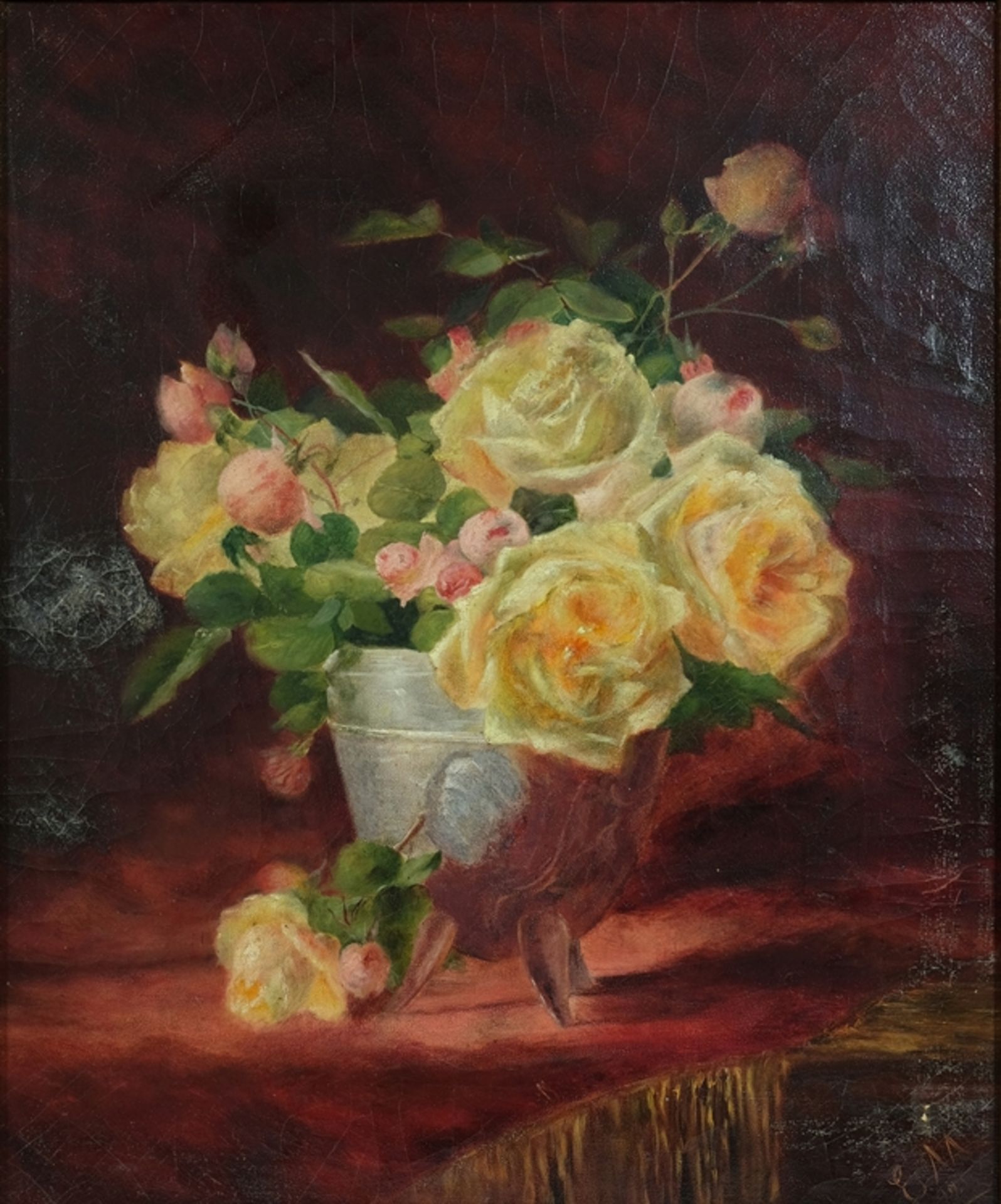 MEDIZ-PELIKAN Emilie zugeschrieben/attributed (1861-1908) "Rosen", Öl auf Leinwand. Stillleben. Unt