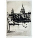 SCOTT, S.L. (Lebensdaten unbekannt), "St. Paul's from Bank Side", Ansicht London, Radierung, unten