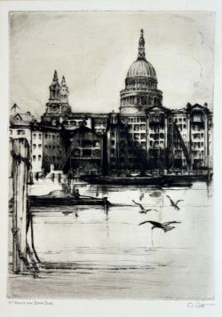 SCOTT, S.L. (Lebensdaten unbekannt), "St. Paul's from Bank Side", Ansicht London, Radierung, unten 