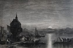 KONSTANZ "Constance", Blick auf den See, Guggenhäusle am Konstanzer Hafen, im Vordergrund Fischer, 
