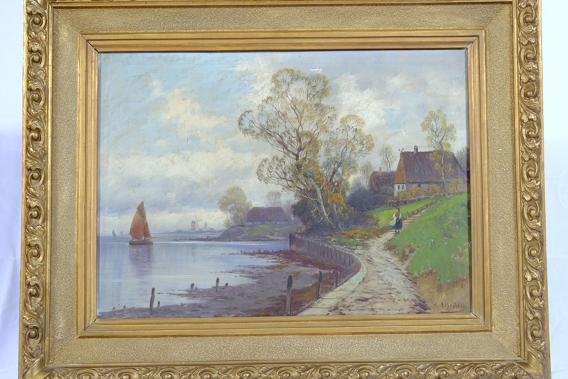 BERTOLD Carl (1870-?), Seelandschaft, Öl auf Leinwand, um 1900. 45 x 63 cm, R 71 x 92 cm.