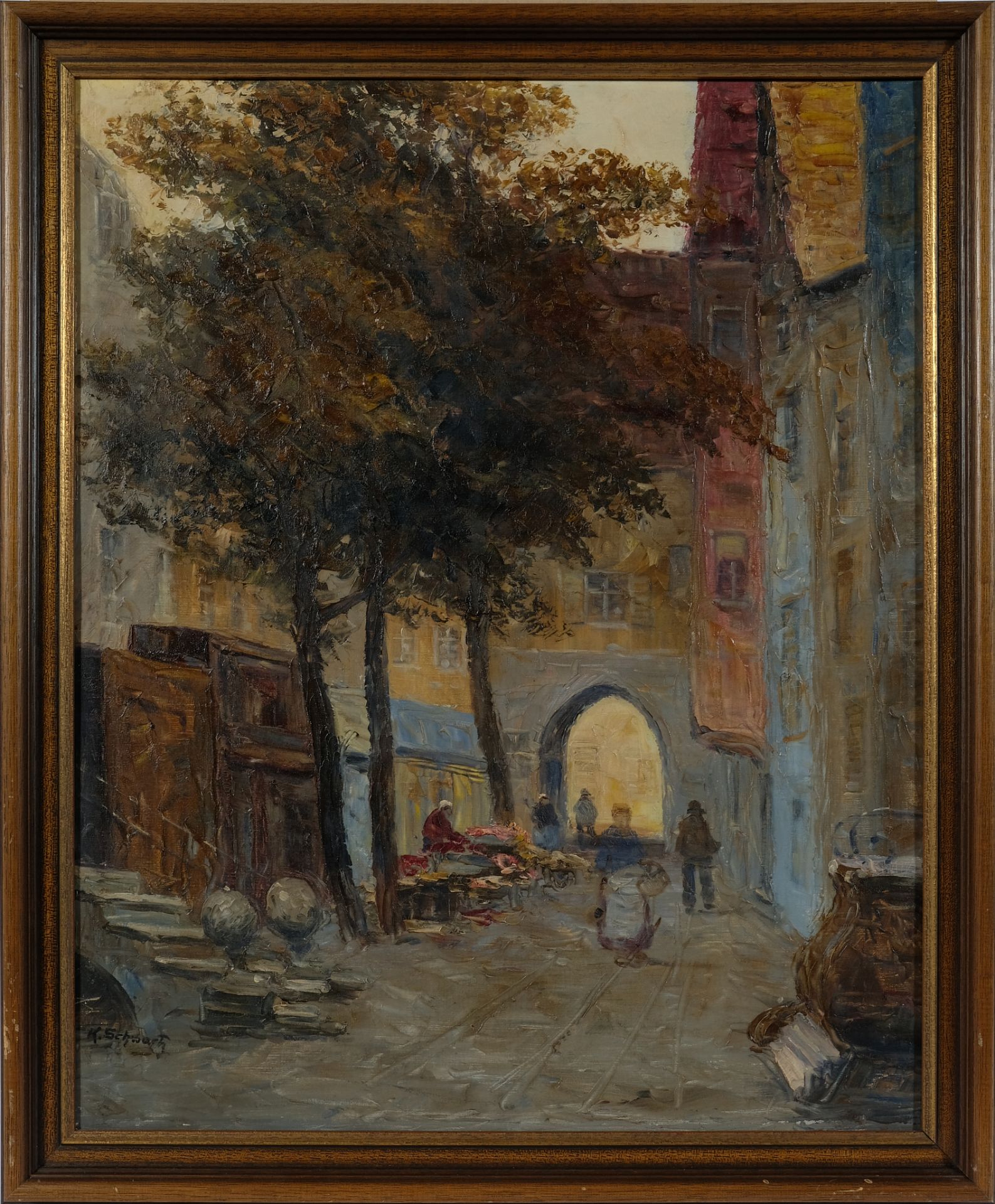 KAUFMANN Karl (1843-1902/05), Straßenszene mit Marktverkauf, kleine Gasse. Gedeckte Farben, Öl auf - Bild 3 aus 5