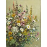 PAPA Johann (1910-1988) "Wiesenblumen", Öl auf Karton. Gemälde mit einem üppigen Strauß an Wildblum